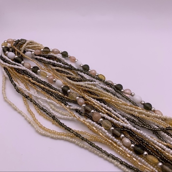 White and Beige Multi Strand Long Necklace - Picture 3 of 7